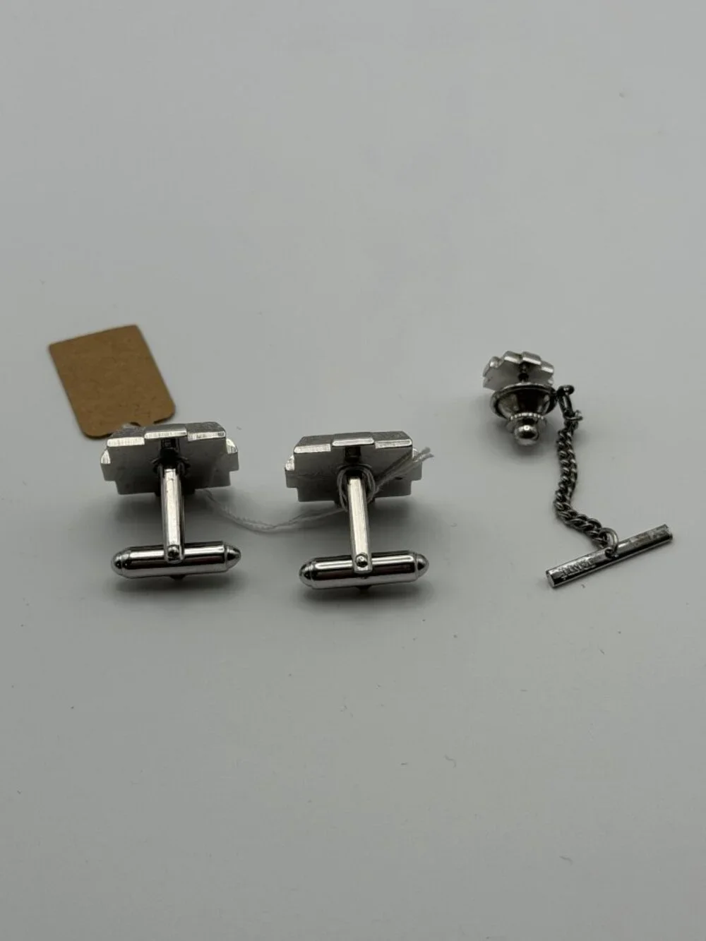 Vintage Silver Cufflinks and Tie Tack Set Starburst Design